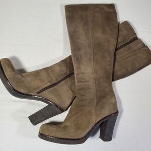 La Canadienne Suede Heeled Boots Size 6 Taupe Grey EU 36